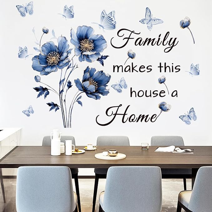 Blue Family Quote Wall Stickers Family Make This House a Home Wall Decals Peel and Stick Vinyl Wall Sticker for Living Room Bedroom Office (Blue-Black)