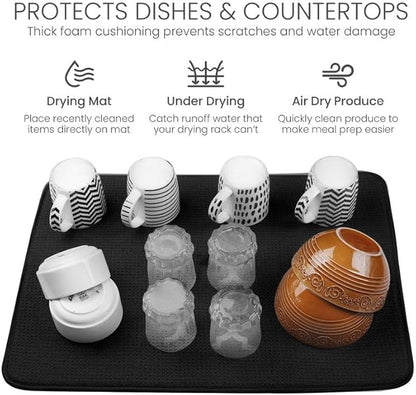 Bellemain XL Dish Mat Microfiber Dish Drying Mat, Super absorbent (Black, 17" x 24")