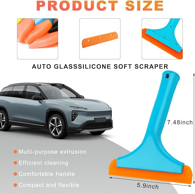 Small Silicone Window Squeegee, 5.9 Inch Car Windshield Water Blade Squeegee with Non-Slip Handle, All-Purpose Cleaning Squeegee for Car Windshield, Window, Mirror (Blue)