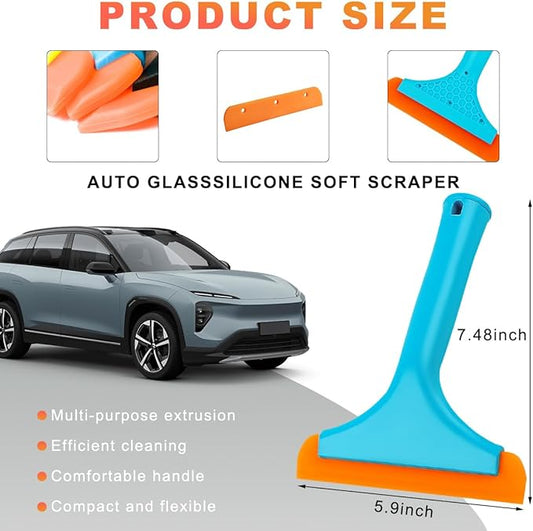 Small Silicone Window Squeegee, 5.9 Inch Car Windshield Water Blade Squeegee with Non-Slip Handle, All-Purpose Cleaning Squeegee for Car Windshield, Window, Mirror (Blue)