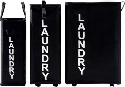 92L Extra Large Rolling Laundry Basket with Leather Handle,Tall Laundry Hamper on Wheels,Laundry Bin,Rolling Laundry Cart Black