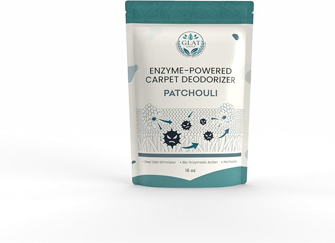 Enzyme-Powered Carpet Deodorizer (Powder) - Patchouli | Natural Pet Odor Eliminator | Bio-Enzymatic Formula, Premium Performance, Eco Friendly | 16 oz