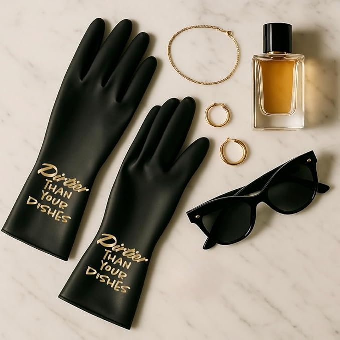 We Glove It™ Chic Black Dishwashing Gloves – Stylish, Reusable & Fun Gift with Flirty Sayings for Kitchen Cleaning