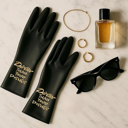 We Glove It™ Chic Black Dishwashing Gloves – Stylish, Reusable & Fun Gift with Flirty Sayings for Kitchen Cleaning