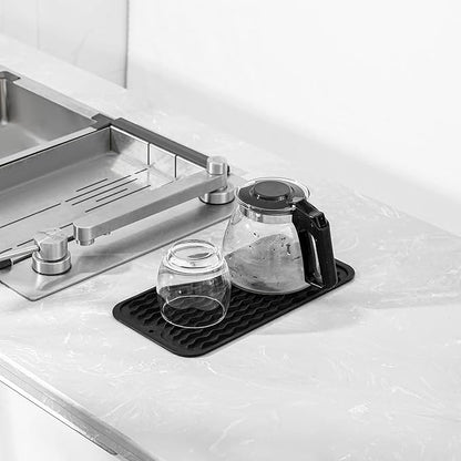 MicoYang Silicone Dish Drying Mat for Multiple Usage,Easy clean,Eco-friendly,Heat-resistant Silicone Mat for Kitchen Counter or Sink,Refrigerator or Drawer Liner Black S 12 inches x 6 inches