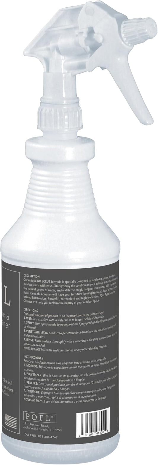 POFL Outdoor Fabric & Furniture Cleaner – Mold & Mildew Stain Remover for Patio Cushions, Wicker, Teak, Aluminum & Marine Seating – 25.36 fl oz