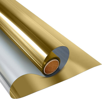 KESPEN Window Film One Way Daytime Privacy Static Cling Sun Blocking Anti UV Reflective Window Tint for Home and Office, Gold-Silver, 23.6 Inch X 6.5 Feet