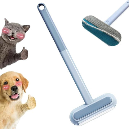 Reusable Pet Hair Remover Brush, 4-in-1 Multifunction Pet Hair Removal Tool with 17.7" Extra Long Handle for Furniture, Car, Carpet & Multi-Surfaces (Blue)