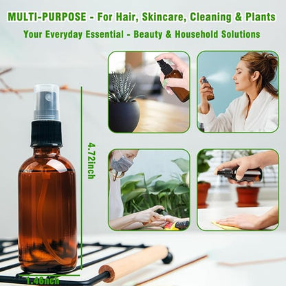 2oz Amber Glass Spray Bottles for Essential Oils, Hair, Skincare, Cleaning & Travel,2-Pack Small Empty Spray Bottle