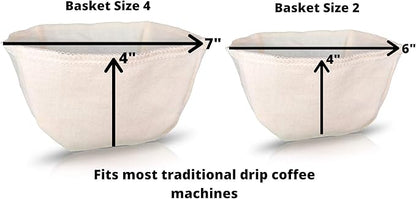 Cloth Reusable Basket Coffee Filter (Size #4) - Made in Canada of Hemp and Organic Cotton - Zero Waste, Eco-Friendly, Natural Filter fits most Automatic Coffee Makers
