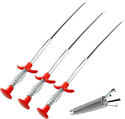 Drain Snake, Drain Cleaner & Hair Clog Remover Tool – Flexible Plumbing Snake for Toilet, Sink, Shower, Bathtub – Heavy Duty Manual Drain Auger with Grabber (35inches, 63inches, 79inches)