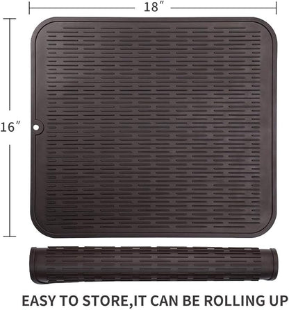 MicoYang Silicone Dish Drying Mat for Multiple Usage,Easy clean,Eco-friendly,Heat-resistant Silicone Mat for Kitchen Counter or Sink,Refrigerator or Drawer Liner Coffee XL 18 inches x 16 inches