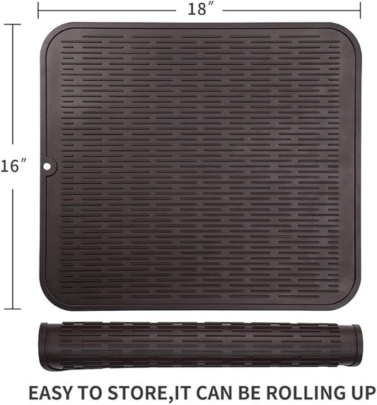 MicoYang Silicone Dish Drying Mat for Multiple Usage,Easy clean,Eco-friendly,Heat-resistant Silicone Mat for Kitchen Counter or Sink,Refrigerator or Drawer Liner Coffee XL 18 inches x 16 inches