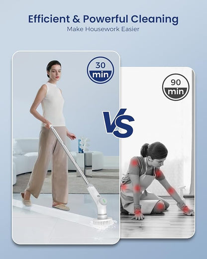 VEWIOR Electric Spin Scrubber, Cordless Cleaning Brush with 3 Adjustable Angle 2 Speeds 3 Replaceable Brush Heads, Electric Cleaning Brush for Floor Bathroom Tub Tile Kitchen Window