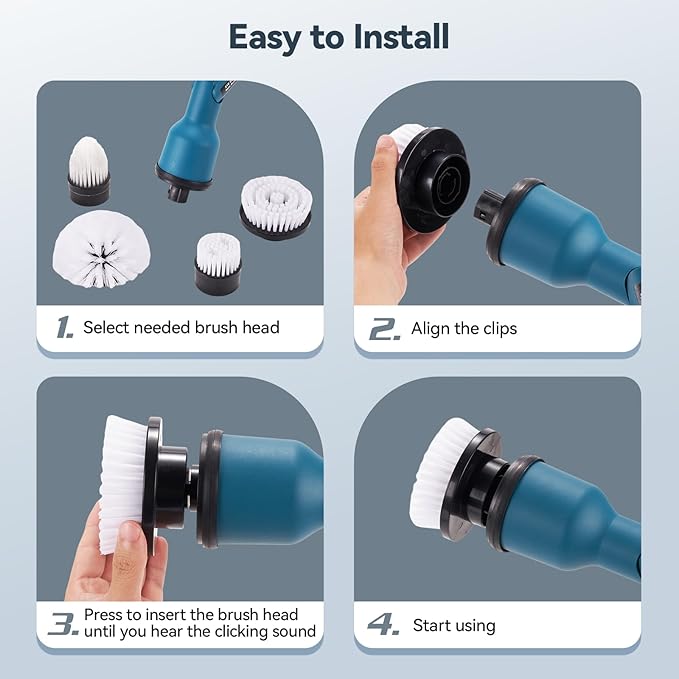 4 Replaceable Brush Heads for Uaoaii 21V Electric Spin Scrubber, Cordless Shower Scrubber Replacement Brushes for Bathrooms, Kitchens, Floors, Tiles, Tubs Cleaning