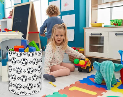 Kids Laundry Basket Soccer Hamper for Nursery Hamper Cute Kids Storage Bin Organizer Room Decor for Home(Black soccer)