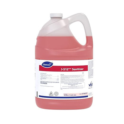 Diversey 5756018 J-512 Sanitizer, Food Contact Sanitizing Liquid for Dishes, Equipment & Utensils, No Fragrance Added, For Home & Commercial Use, Concentrate, 1-Gallon (Pack of 4)