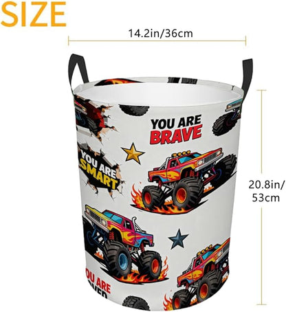 Kids Laundry Hamper Basket - Large Nursery Baby Hamper with Handle for Boys Girls Collapsible Clothes Baskets Organizer Toy Storage Bin Room Decor(Off-road Trucks)