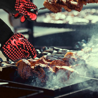 Comsmart BBQ Gloves, 1472 Degree F Heat Resistant Grilling Gloves Silicone Non-Slip Oven Gloves Long Kitchen Gloves for Barbecue, Cooking, Baking, Cutting
