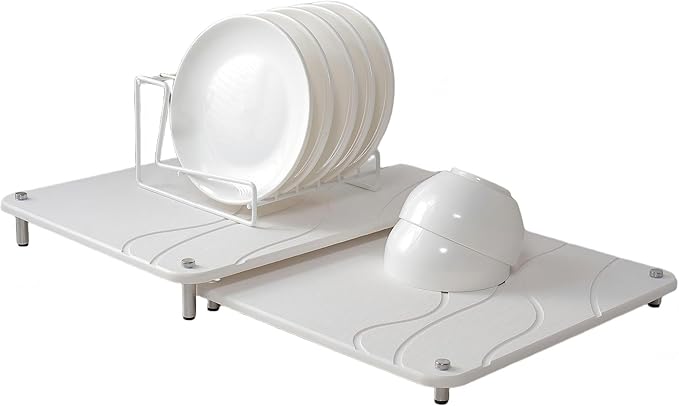 2-Pack Marble Dish Drying Mats for Kitchen Counter, Diatomaceous Earth (Diatomite) Quick-Dry Sink Countertop Pads for Dishes & Utensils, Non-Slip, Easy to Clean,White