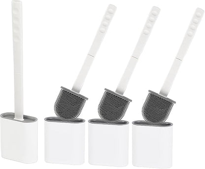 Modern Minimalist Silicone Toilet Brushes & Holders - Pack of 4 Toilet Bowl Brushes White - Self-Cleaning & Splash-Free, Easy-Rinse Design with Wall Mounted Holder Bathroom Accessory