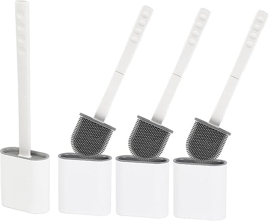 Modern Minimalist Silicone Toilet Brushes & Holders - Pack of 4 Toilet Bowl Brushes White - Self-Cleaning & Splash-Free, Easy-Rinse Design with Wall Mounted Holder Bathroom Accessory