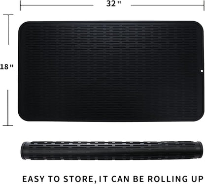 MicoYang Silicone Dish Drying Mat for Multiple Usage,Easy clean,Eco-friendly,Heat-resistant Silicone Mat for Kitchen Counter or Sink,Refrigerator or Drawer Liner Black 4XL 32 inches x 18 inches