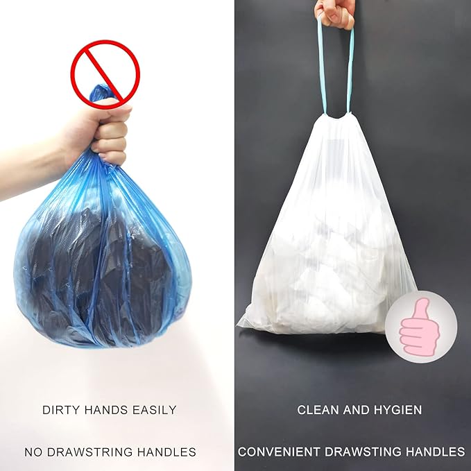 Trash Bags 3.2 Gallon, 100 Pcs Bathroom Garbage Bags, Blue Strap Kitchen Garbage Bags(White) With Drawstring Quickly Pack Garbage, Waste Basket Liners