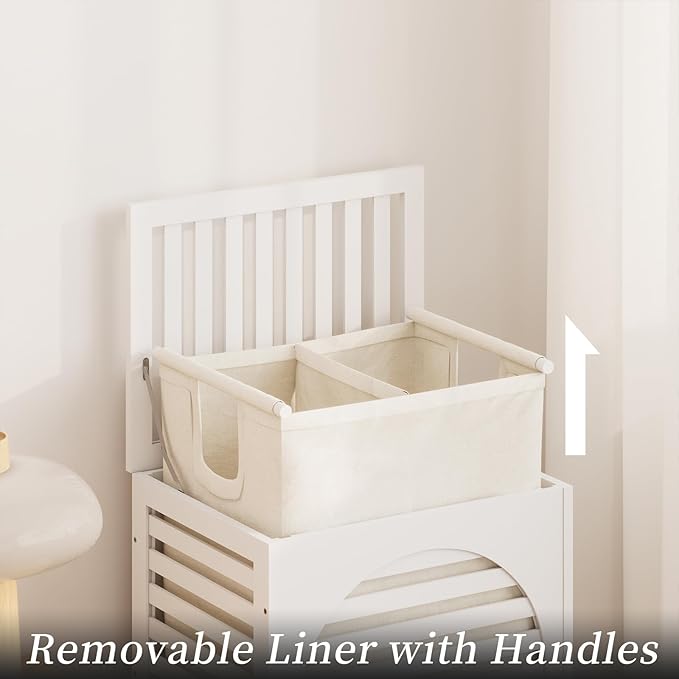 Laundry Hamper with Lid,Bamboo Large Waterproof Clothes Laundry Basket,Removable Washing Bags with Handles,clothes basket (White)