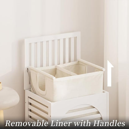 Laundry Hamper with Lid,Bamboo Large Waterproof Clothes Laundry Basket,Removable Washing Bags with Handles,clothes basket (White)