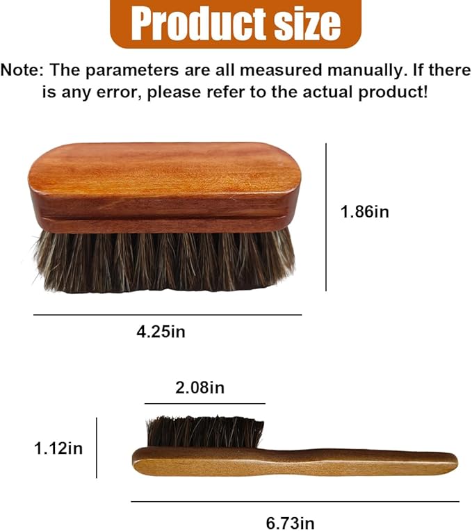 Car Leather & Upholstery Cleaning Brush Set, Horse Hair Long Bristle Detailing Brush, Versatile Automotive Interior Cleaning Accessories for Seat, Carpet, Sofa, Furniture, Shoes (Brown)