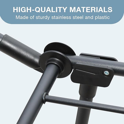 Clothes Drying Rack, with Sock Clips & with Buckle, Metal Laundry Rack, Foldable Gullwing Design, Free-Standing Laundry Airer Space-Saving, Free-Standing Airer, Indoor Outdoor Use, Black