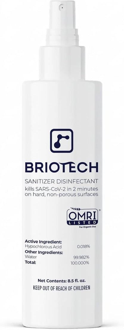 BRIOTECH Sanitizer Disinfectant Hypochlorous Spray, Kill 99.99% of Viruses & Bacteria, Control Mold, Eliminate Odor, Gentle for Nursery & Play Rooms, Food Contact Surface Sanitizer, 8.5 fl oz
