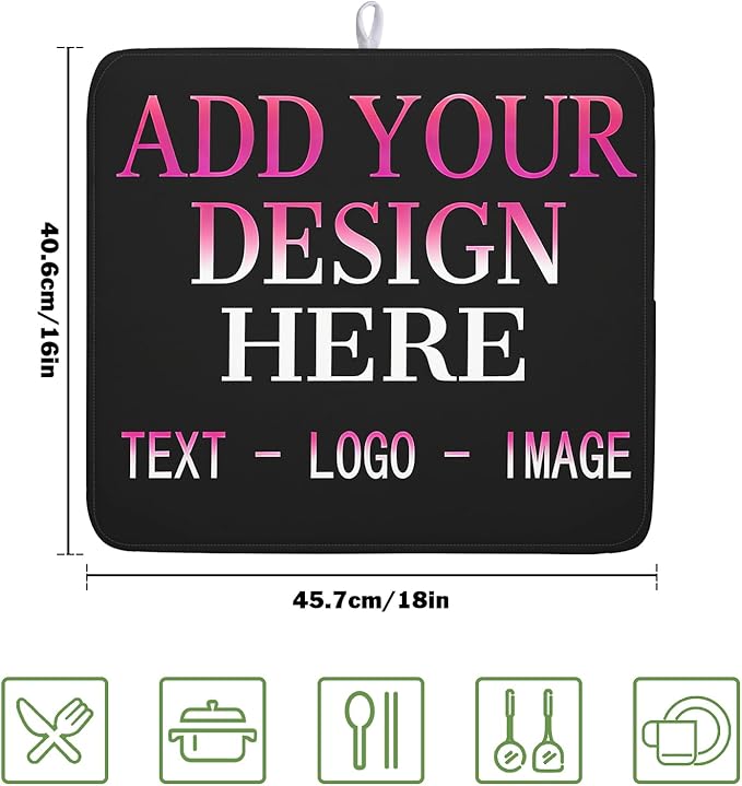 Custom Personalized Dish Drying Mat 16x18 Inch Customized Drying Mats with Picture Text for Kitchen Counter Custom Image Microfiber Absorbent Dishes Pad for Travel Festivals Family Memories Home Decor