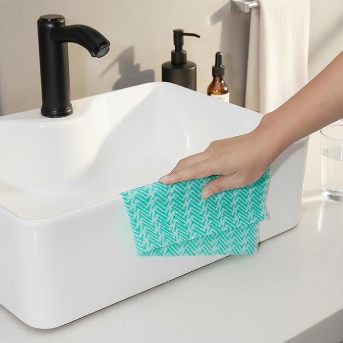 Handi Wipes Reusable Cloths Disposable Cleaning Towels Dry Kitchen Wipes Reusable Dish Towel Washcloths Dry Fast Multi-Purpose Heavy Duty Towels, Thick and Absorbnet 50 Count/Pack, Green (Green50)