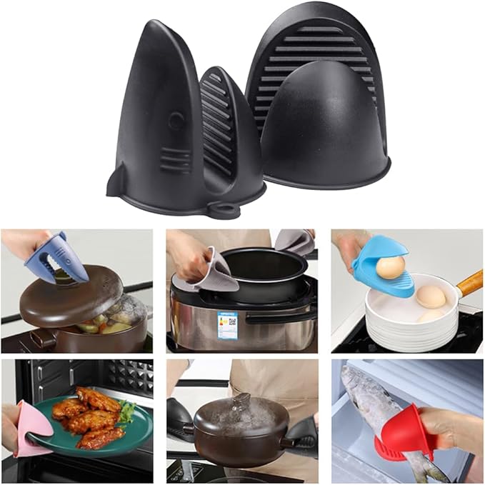 Oven Mitts，Mini Oven Gloves Silicone Heat Resistant Cooking Pinch Mitts Potholder for Air Fryer Kitchen Cooking & Baking (Black)