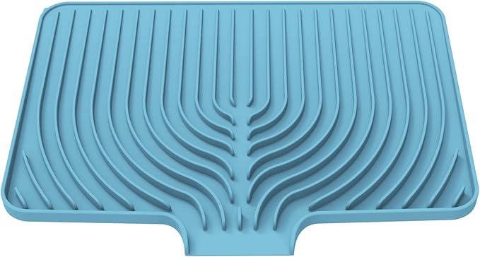 Dish Drying Mat for Kitchen Counter, with Built-in Drain Lip, Food-Grade Silicone, Easy Clean Pad for Countertop Protection, Multi-Functional Use (18x11.8, Light Blue)