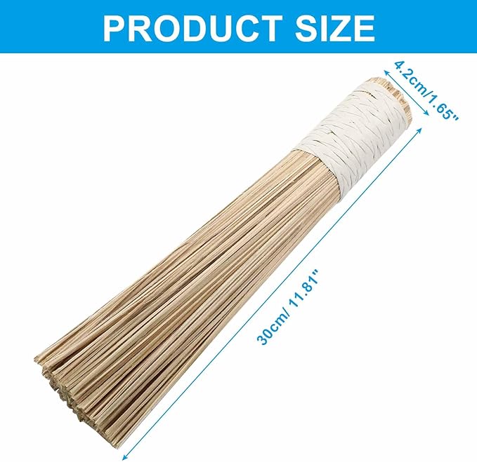 Natural Bamboo Wok Brush 12-Inch Length, Traditional Kitchen Pan Cleaning Whisk Cleaning Brush Bamboo Scrubber (Flat Brush)