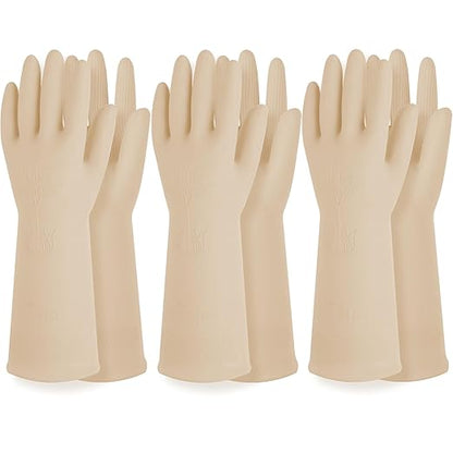 Reusable Waterproof Household Dishwashing Cleaning Rubber Gloves, Non-Slip Kitchen Glove (Ivory, Small (Pack of 3))