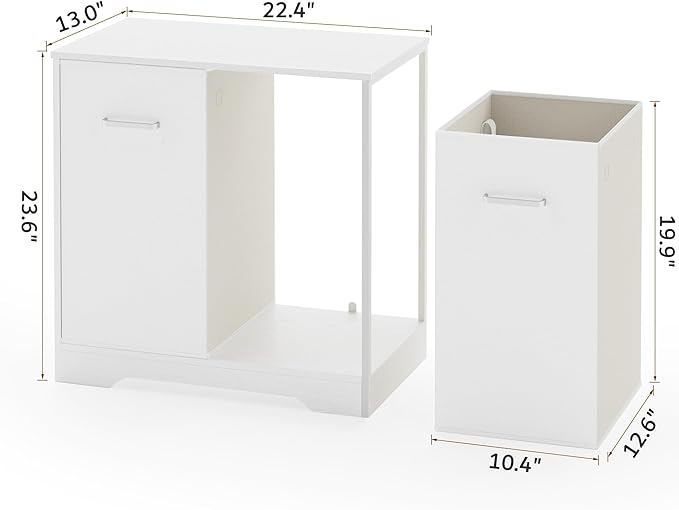 Double Pull-Out Laundry Hamper Cabinet; 90L Laundry Basket for Bathroom,Laundry Room; Laundry Sorter with 2 Pull-Out and Removable Bags