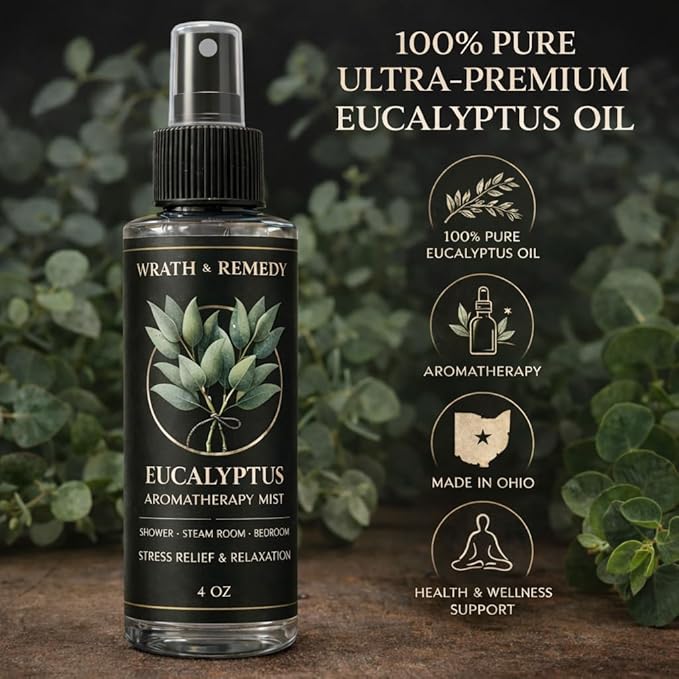 Eucalyptus Shower Spray Aromatherapy — 700+ Sprays, USDA Organic 100% Pure Essential Oil Aromatherapy Mist for Spa Shower, Steam, Sauna & Linen Before Bed – Premium & Travel Size (4 oz, Made in USA)