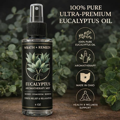 Eucalyptus Shower Spray Aromatherapy — 700+ Sprays, USDA Organic 100% Pure Essential Oil Aromatherapy Mist for Spa Shower, Steam, Sauna & Linen Before Bed – Premium & Travel Size (4 oz, Made in USA)
