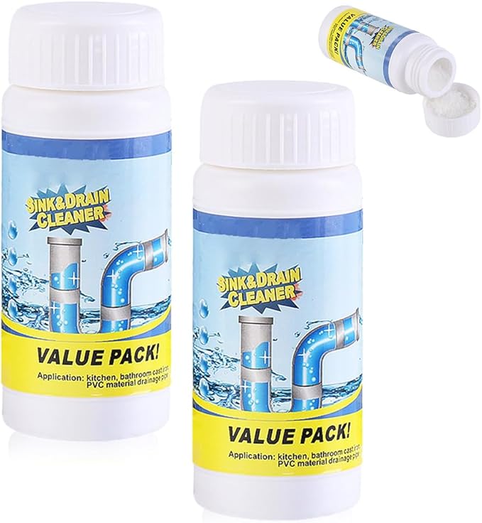 2026 New Sink Drain Cleaner, Multi-functional Sink and Drain Cleaner Powder Cleaning, Drains Cleaner Foam Cleaner, Powerful Pipe Dredging Agent for Kitchen Toilet (2Pcs)