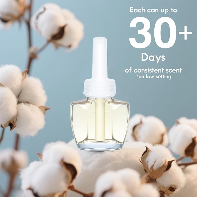 Plug In Air Freshener Refills - Cotton Scent, Wall Plug In Refills, Home Fragrance, 6 Pack (3.96 Fl Oz), Compatible with Air Wick & Glade, Not Include Glade Plus, for Bathroom, Bedroom, Office