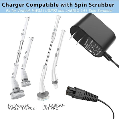 Replacement Charger for Voweek Electric Spin Scrubber VWS211/SP02, Compatible with LABIGO Cordless Cleaning Brush LA1 Pro Model KS-2619 Replacement,9V AC Adapter Power Supply Cord