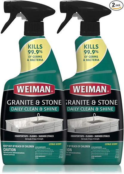 Weiman Disinfectant Granite Daily Clean & Shine - (2 Pack) Safely Clean Disinfect and Shine Granite Marble Soapstone Quartz Quartzite Slate Limestone Corian Laminate Tile Countertop