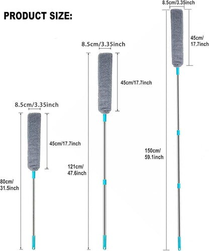 Retractable Gap Dust Clean Under Appliance Microfiber Duster Dust Cleaning Brush with Extendable 3 Pole (31.5''-59.1''),Bendable Removable Washable Gap Dust Cleaner for Sofa Bed Furniture Bottom