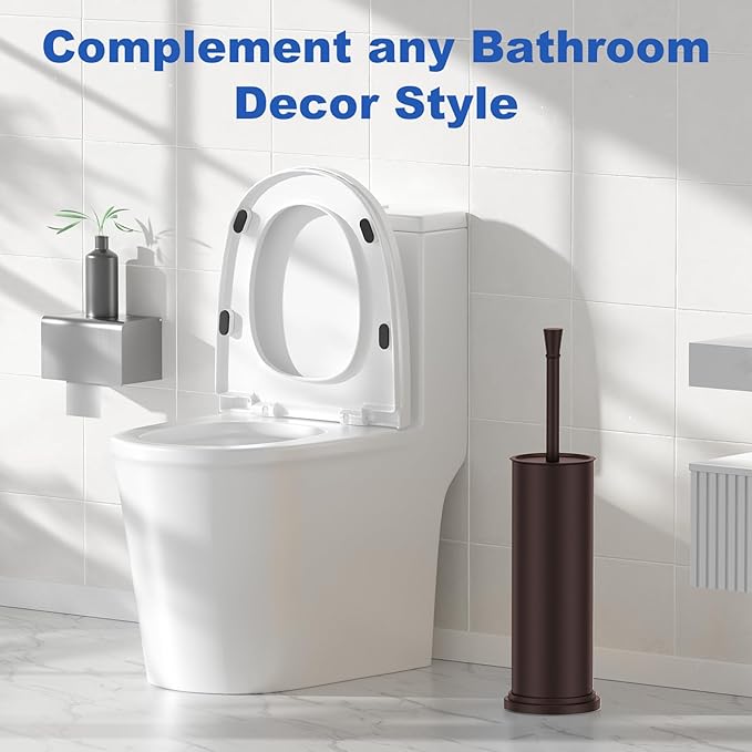 Toilet Brush and Holder Set：304 Stainless Steel Heavy Duty Toilet Bowl Brush，Removable Inner Bowl and Splash Protection，Bathroom Toilet Brush-Dense Bristles for Through Cleaning