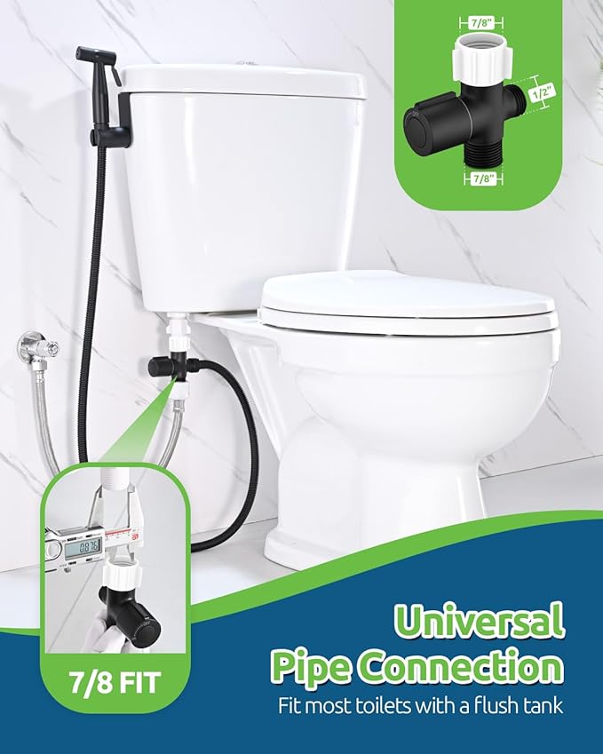 Black Bidet Sprayer for Toilet, Muslim Shower Handheld Jet Sprayer Adjustable Water Flow with Bidet Hose for Feminine Wash, Black Bidet Faucet Cloth Diaper for Baby Wash, Wall/Toilet Mount