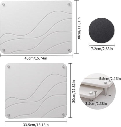 2-Pack Marble Dish Drying Mats for Kitchen Counter, Diatomaceous Earth (Diatomite) Quick-Dry Sink Countertop Pads for Dishes & Utensils, Non-Slip, Easy to Clean,White